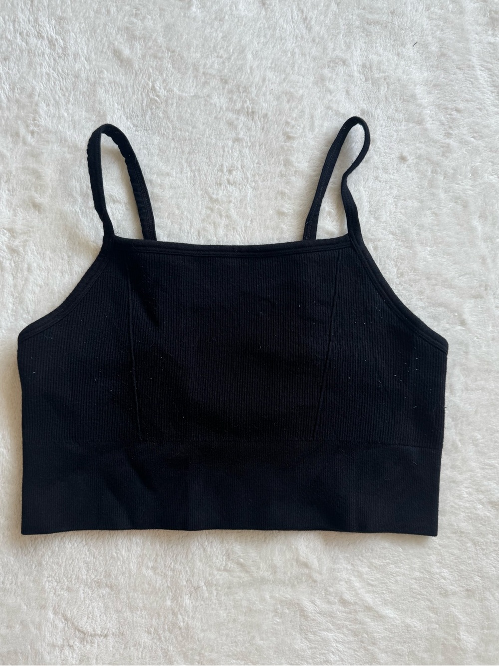 Fabletics Cloud Seamless Midi Bralette Black Ribbed Longline Sports Bra XS/S
